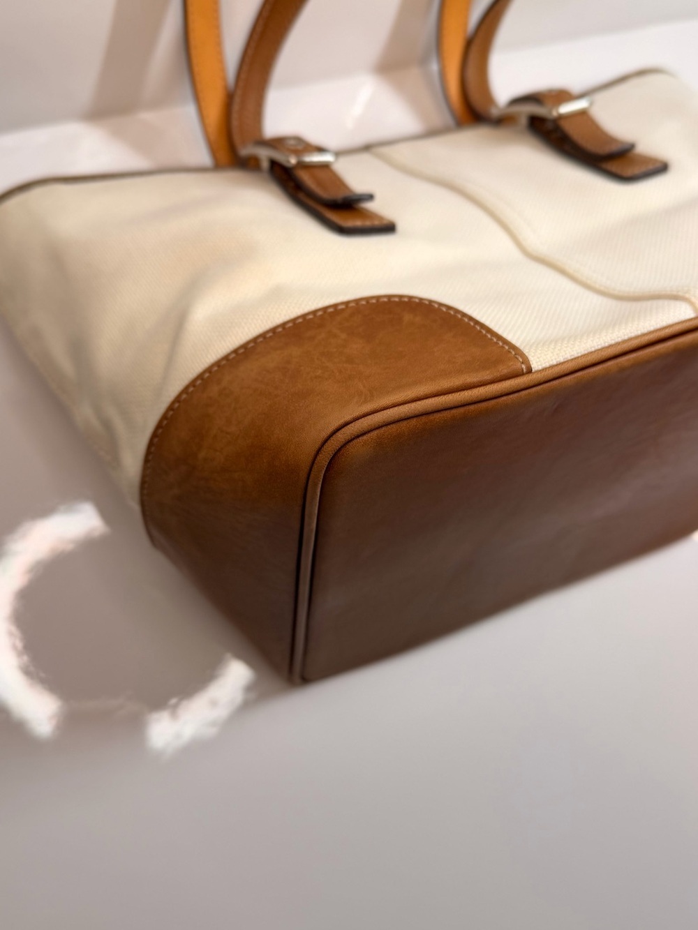 🥐 Vintage Coach Hampton Cream Canvas & Leather Tote Bag L33-9558 - Picture 11 of 13